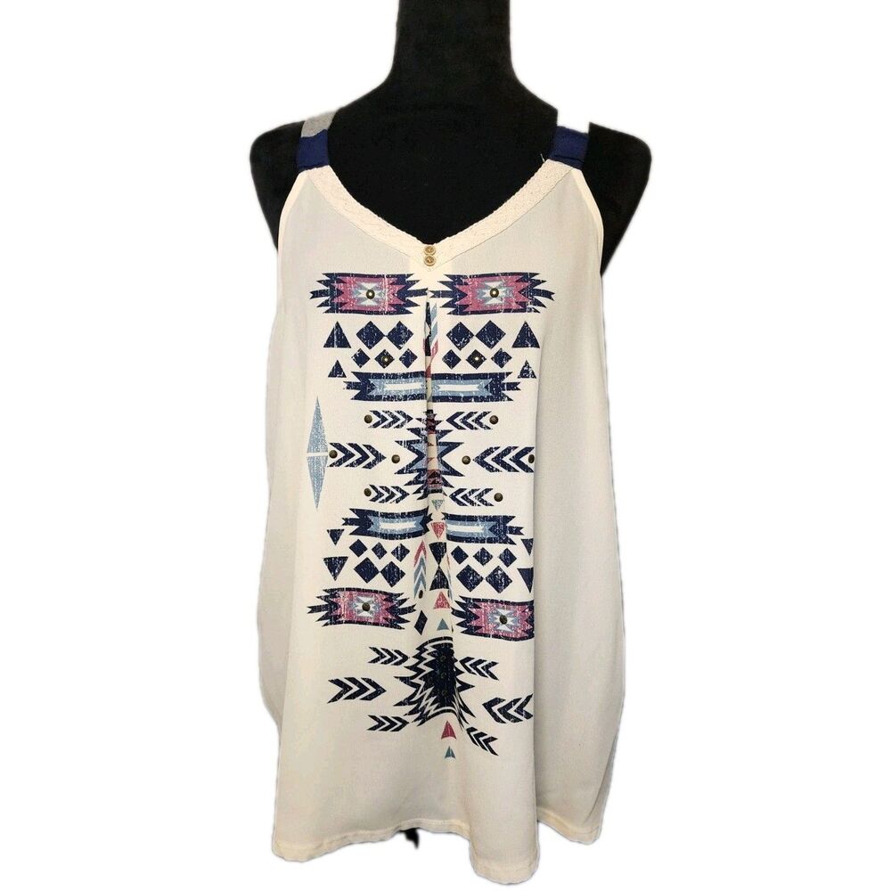 Xhilaration Tank Top Women's Sz XXL Vintage Aztec Flowy Beaded Summer Bohemian